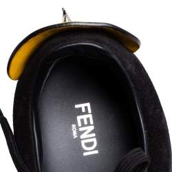 Pre Owned Fendi Black/Yellow Leather Monster Eyes Sneakers Studded Low Top Sneakers Size 42