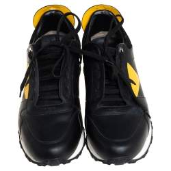 Pre Owned Fendi Black/Yellow Leather Monster Eyes Sneakers Studded Low Top Sneakers Size 42