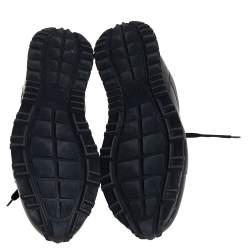 Pre Owned Fendi Black/Yellow Leather Monster Eyes Sneakers Studded Low Top Sneakers Size 42