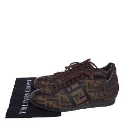 Fendi Brown Zucca Canvas And Leather Low Top Sneakers Size 42