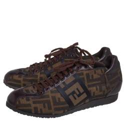 Fendi Brown Zucca Canvas And Leather Low Top Sneakers Size 42