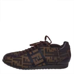 Fendi Brown Zucca Canvas And Leather Low Top Sneakers Size 42