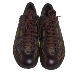 Fendi Brown Zucca Canvas And Leather Low Top Sneakers Size 42