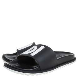 Fendi Black Rubber Vocabulary Slides Sandals Size 40