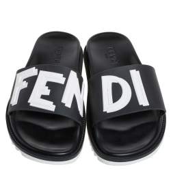 Fendi Black Rubber Vocabulary Slides Sandals Size 40