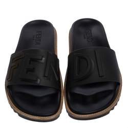 Fendi Black Rubber Fussbetts Vocabulary Slide Sandals Size 40