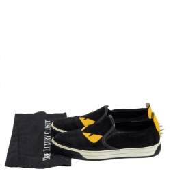 Fendi Black/Yellow Suede And Leather Monster Eye Slip On Sneakers Size 42
