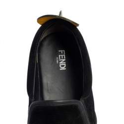 Fendi Black/Yellow Suede And Leather Monster Eye Slip On Sneakers Size 42