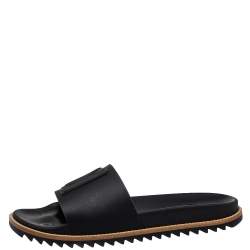 Fendi Black Rubber Logo Slide Sandals Size 43