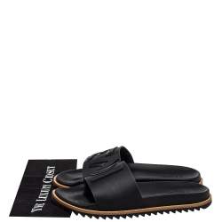 Fendi Black Rubber Logo Slide Sandals Size 43