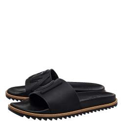 Fendi Black Rubber Logo Slide Sandals Size 43