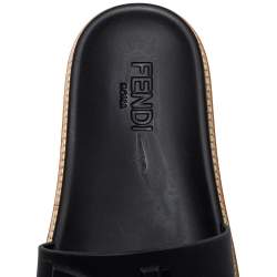 Fendi Black Rubber Logo Slide Sandals Size 43