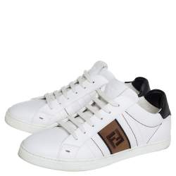 Fendi White Leather FF Motif Low Top Sneakers Size 41