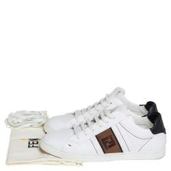 Fendi White Leather FF Motif Low Top Sneakers Size 41