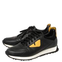 Fendi Black/Yellow Leather Monster Eyes Studded Low Top Sneakers Size 43