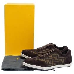 Fendi Brown Suede And Zucca Canvas Low Top Sneakers Size 43.5