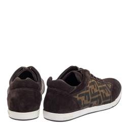 Fendi Brown Suede And Zucca Canvas Low Top Sneakers Size 43.5