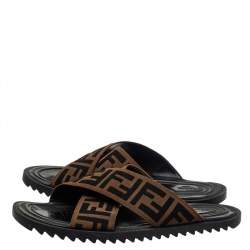 Fendi Brown Zucca Canvas Crisscross Slide Sandals Size 41