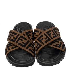 Fendi Brown Zucca Canvas Crisscross Slide Sandals Size 41
