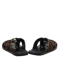 Fendi Brown Zucca Canvas Crisscross Slide Sandals Size 41