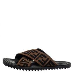 Fendi Brown Zucca Canvas Crisscross Slide Sandals Size 41