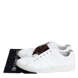Fendi White Leather FF Crisscross Strap Slip On Sneakers Size 44