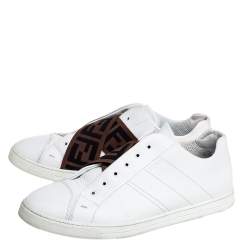 Fendi White Leather FF Crisscross Strap Slip On Sneakers Size 44