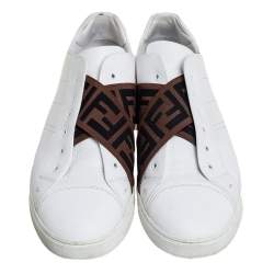 Fendi White Leather FF Crisscross Strap Slip On Sneakers Size 44