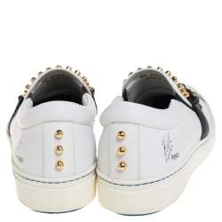 Fendi White/Black Leather Studded Karlito Slip On Sneakers Size 40