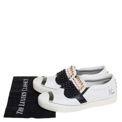 Fendi White/Black Leather Studded Karlito Slip On Sneakers Size 40