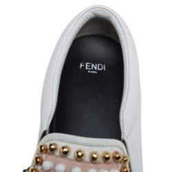 Fendi White/Black Leather Studded Karlito Slip On Sneakers Size 40