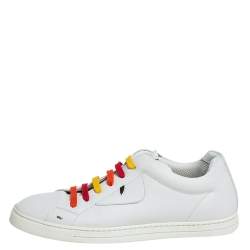 Fendi White Leather Monster Low Top Sneakers Size 40
