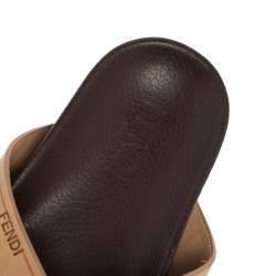 مملوكة مسبقًا Fendi Brown Leather Cross Strap Slide Sandals Size 41