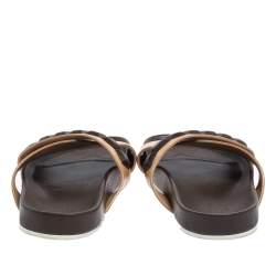 مملوكة مسبقًا Fendi Brown Leather Cross Strap Slide Sandals Size 41