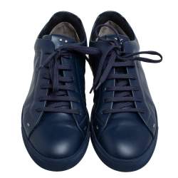 Fendi Navy Blue Leather Faces Low Top Sneakers Size 42