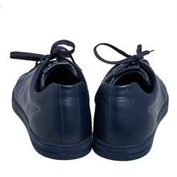 Fendi Navy Blue Leather Faces Low Top Sneakers Size 42