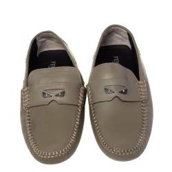 Fendi Green Leather Slip On Loafers Size 43
