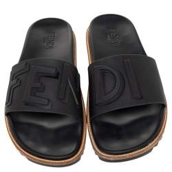 Fendi Black Rubber Flat Slides Size 46