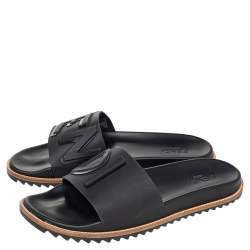 Fendi Black Rubber Flat Slides Size 46