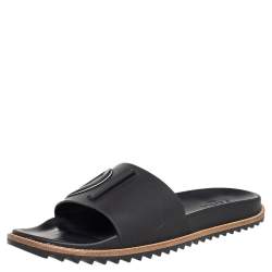 Fendi Black Rubber Flat Slides Size 46