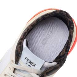 Fendi White/Brown FF Logo Canvas And Leather Low Top Sneakers Size 43