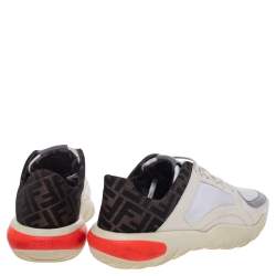 Fendi White/Brown FF Logo Canvas And Leather Low Top Sneakers Size 43