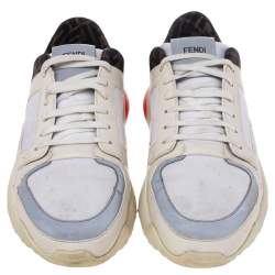 Fendi White/Brown FF Logo Canvas And Leather Low Top Sneakers Size 43