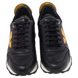 Fendi Black/Yellow Leather and Suede Bag Bugs Low Top Sneakers Size 42
