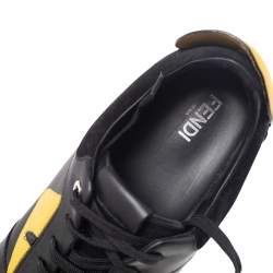 Fendi Black/Yellow Leather and Suede Bag Bugs Low Top Sneakers Size 42