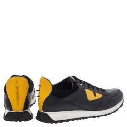 Fendi Black/Yellow Leather and Suede Bag Bugs Low Top Sneakers Size 42