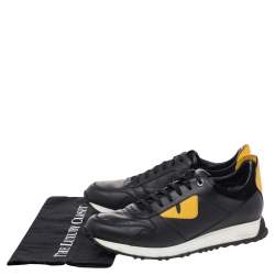 Fendi Black/Yellow Leather and Suede Bag Bugs Low Top Sneakers Size 42