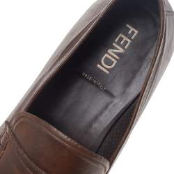 Fendi Brown Leather Slip On Loafers Size 43.5