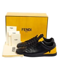 Fendi Black/Yellow Leather Face Low Top Sneakers Size 43
