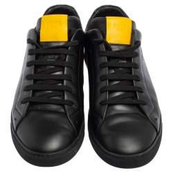 Fendi Black/Yellow Leather Face Low Top Sneakers Size 43
